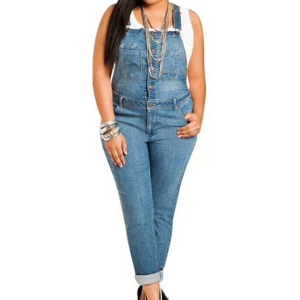 Ashley Stewart Light Blue Denim Overall Jumpsuit